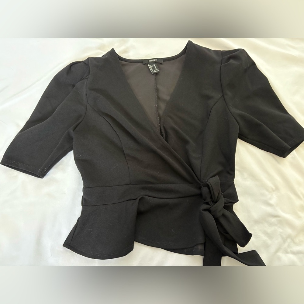 Forever 21 Black Tie-Front Blouse